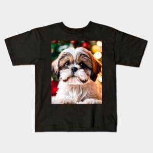 Cute Shih Tzu Christmas Puppy Kids T-Shirt